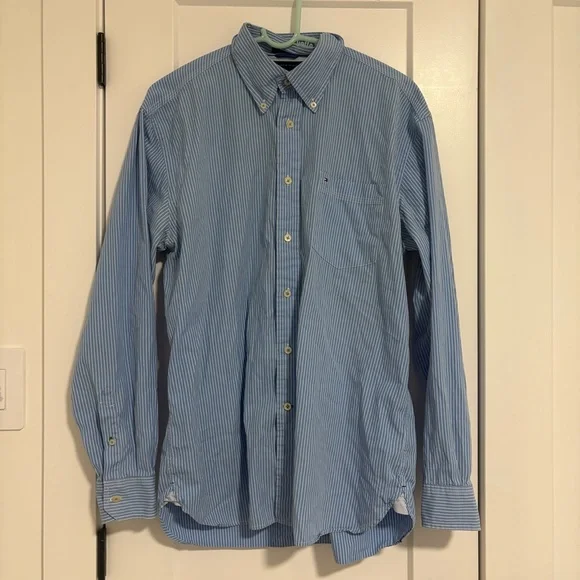 Tommy Hilfiger Blue Striped Dress Shirt‎ Men's Size Large - Picture 2 of 16